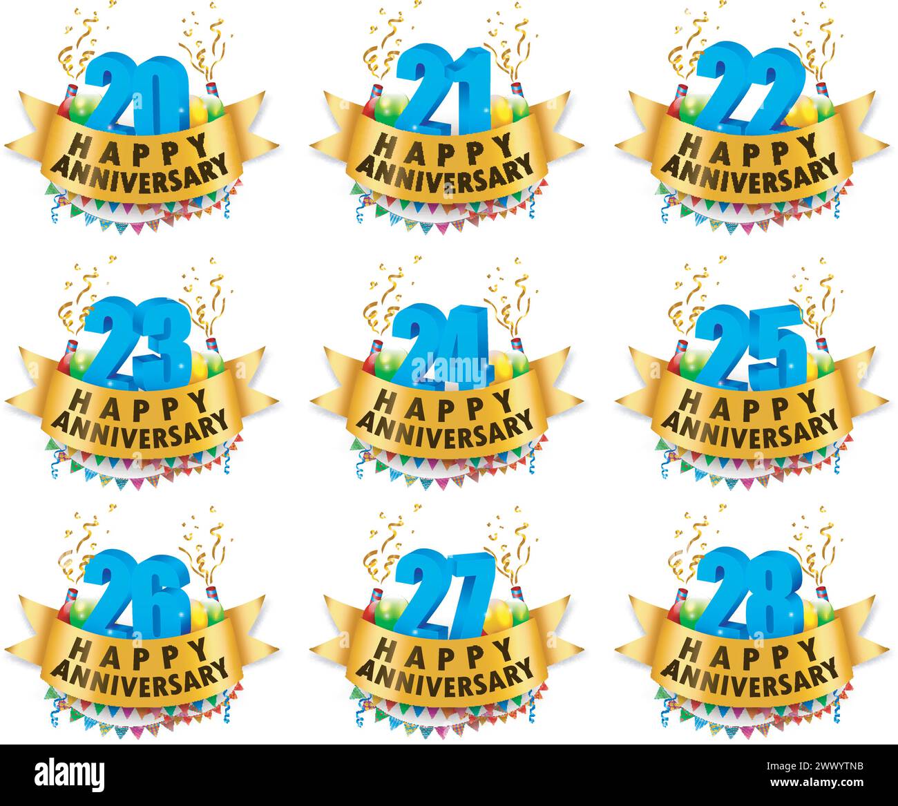 Happy Anniversary Celebration Set, illustrazione vettoriale Illustrazione Vettoriale