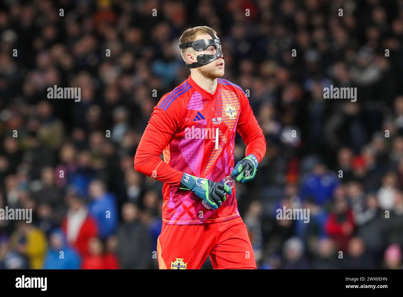 Glasgow, Regno Unito. 26 marzo 2024. In preparazione all'UEFA EURO 2024, la Scozia gioca contro l'Irlanda del Nord all'Hampden Park di Glasgow, lo stadio nazionale scozzese. Crediti: Findlay/Alamy Live News Foto Stock