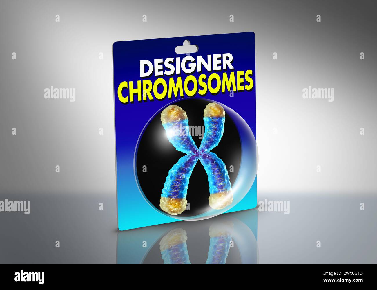 Cromosomi di progettazione e artificialmente ingegnerizzati e sinteticamente creati cromosomi come biologia sintetica con materiale genetico modificato dall'uomo. Foto Stock