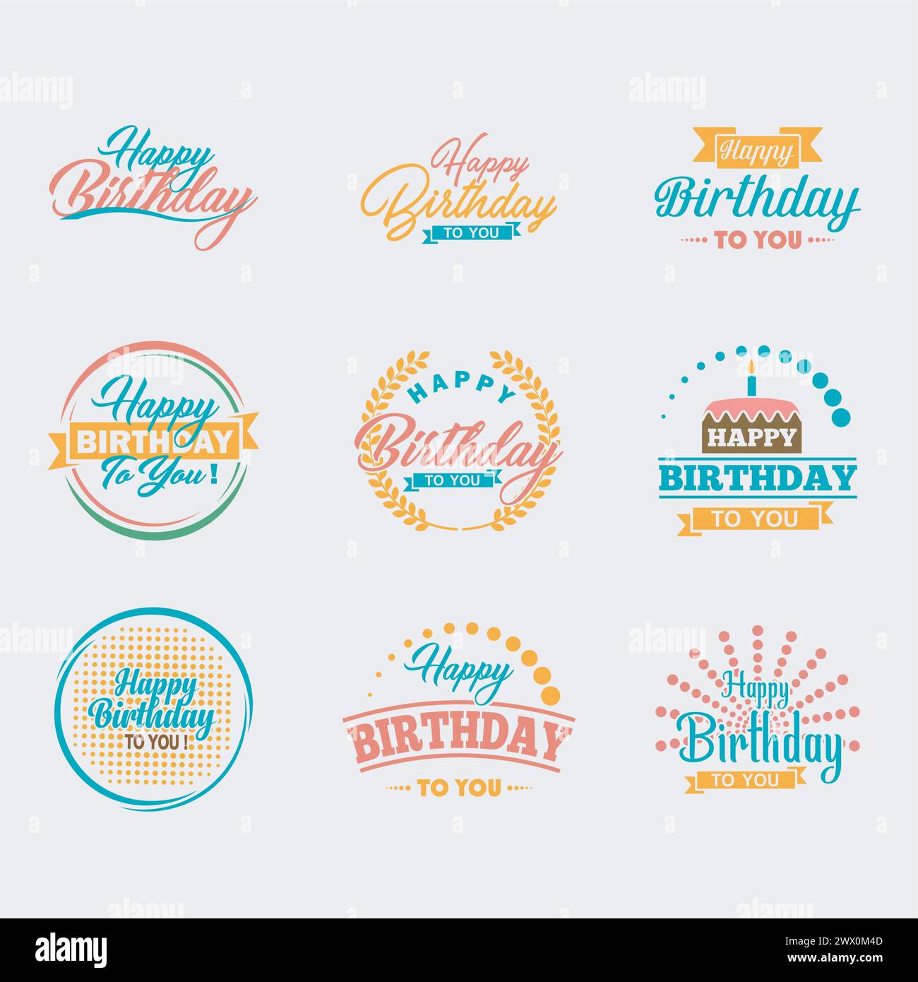 Set tipografico buon compleanno, illustrazione vettoriale Illustrazione Vettoriale