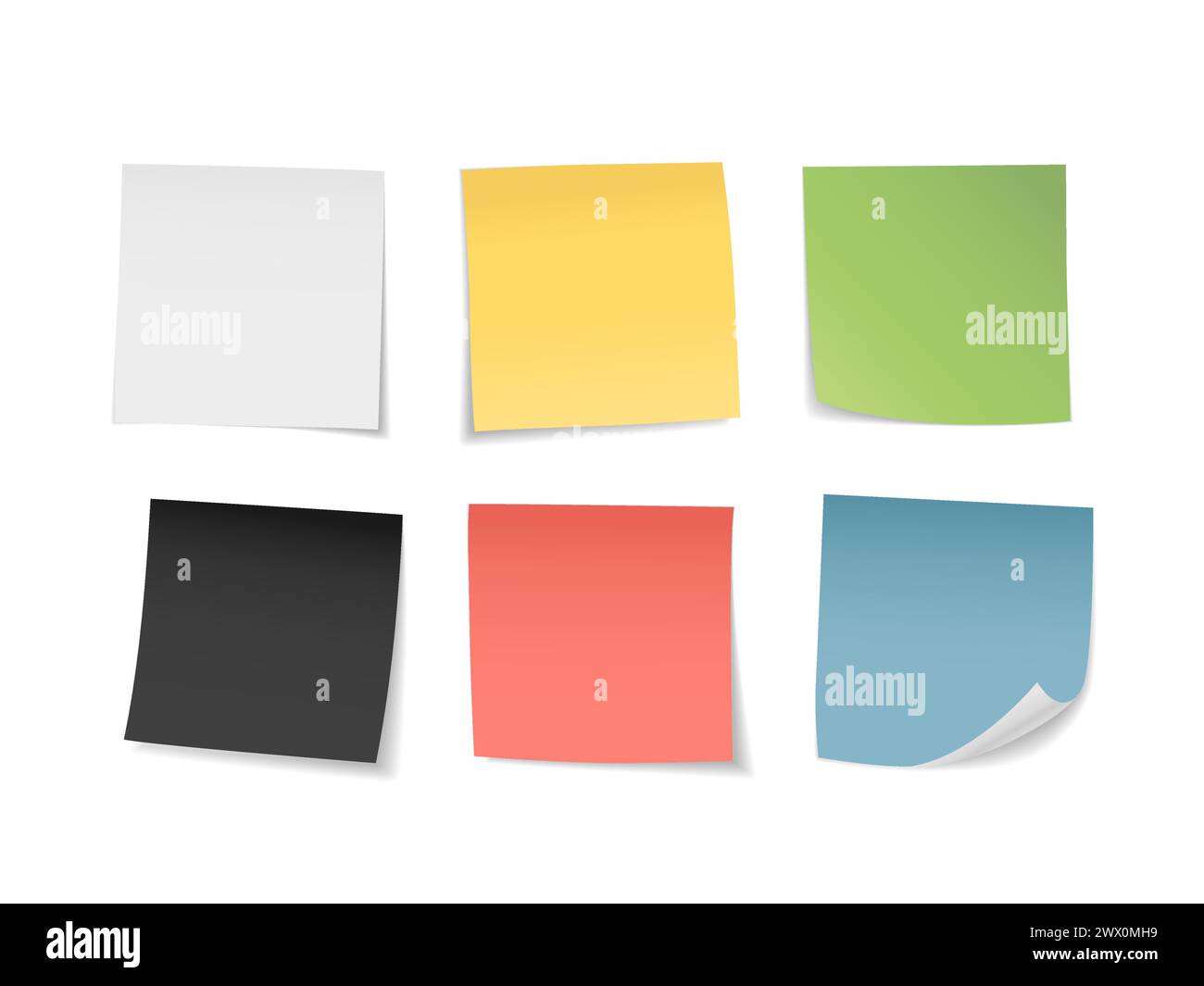 Set di note adesive multicolore. Adatto per note, pubblicità e altro, illustrazione vettoriale Illustrazione Vettoriale