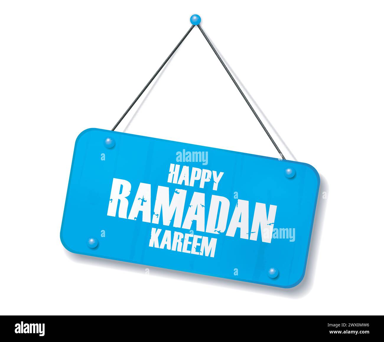 Vintage Old Blue Sign with Happy Ramadan Kareem Text, illustrazione vettoriale Illustrazione Vettoriale