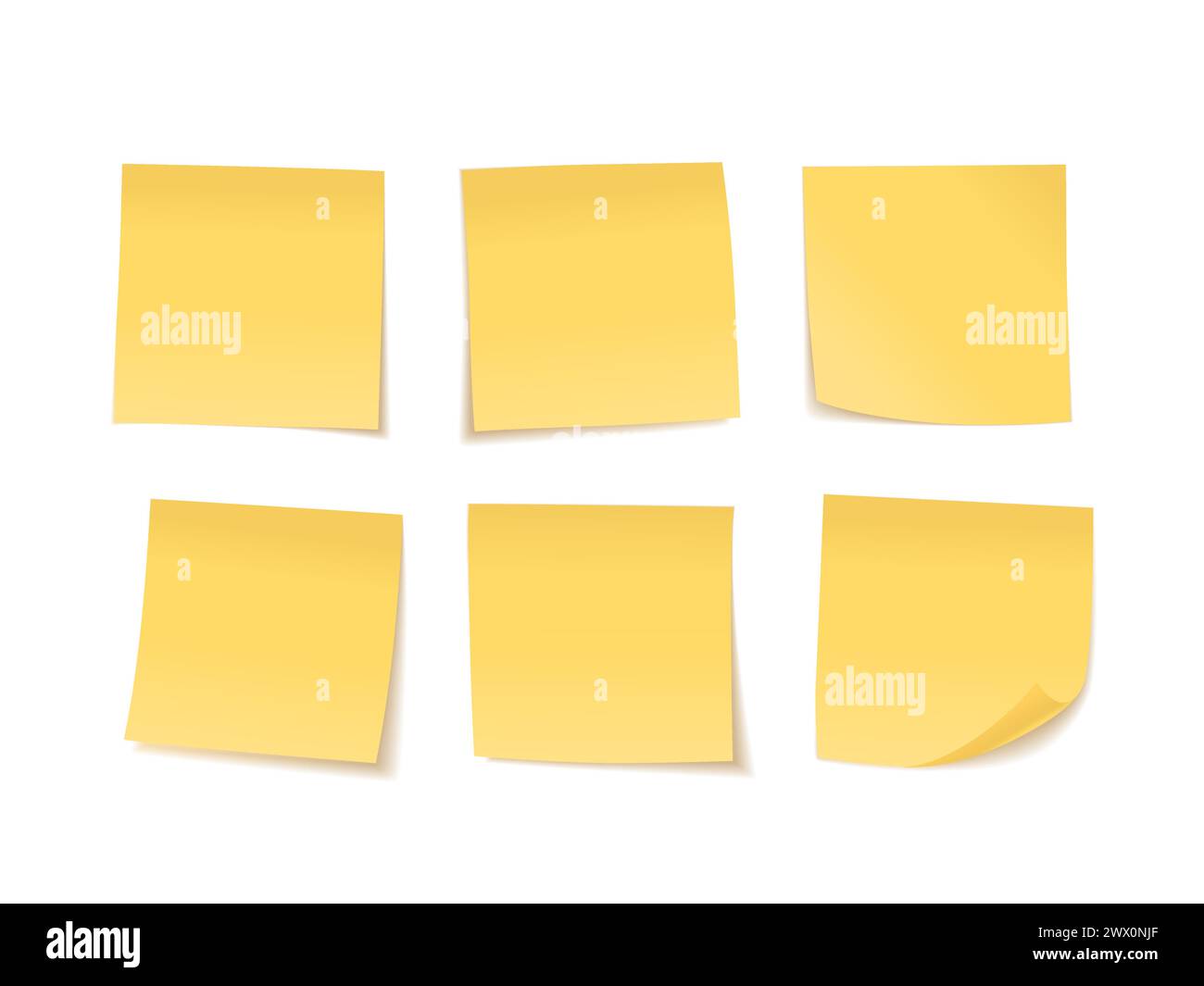 Set di note adesive gialle. Adatto per note, pubblicità e altro, illustrazione vettoriale Illustrazione Vettoriale
