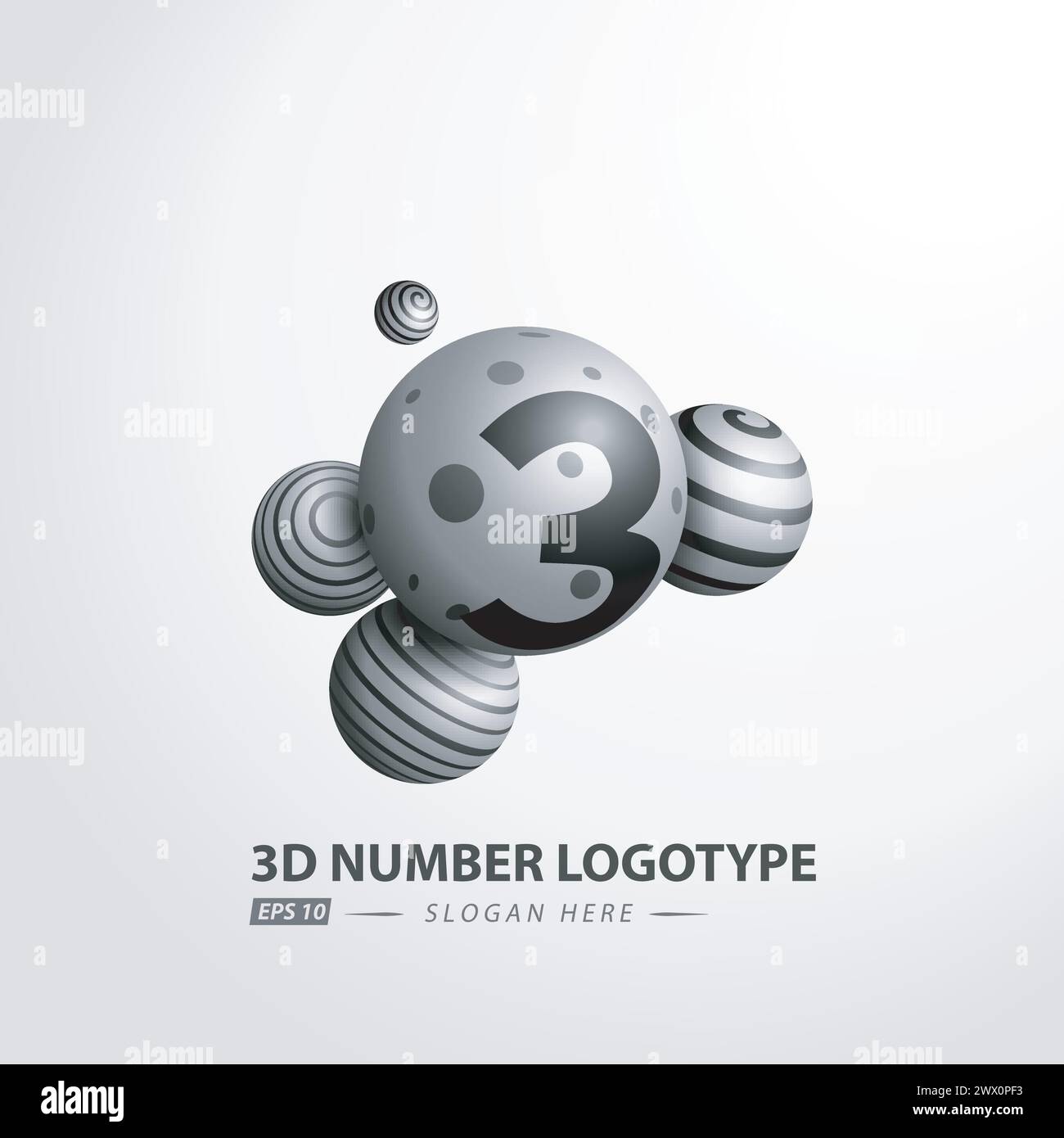 Logotipo a sfera decorativa numerica 3D, illustrazione vettoriale Illustrazione Vettoriale