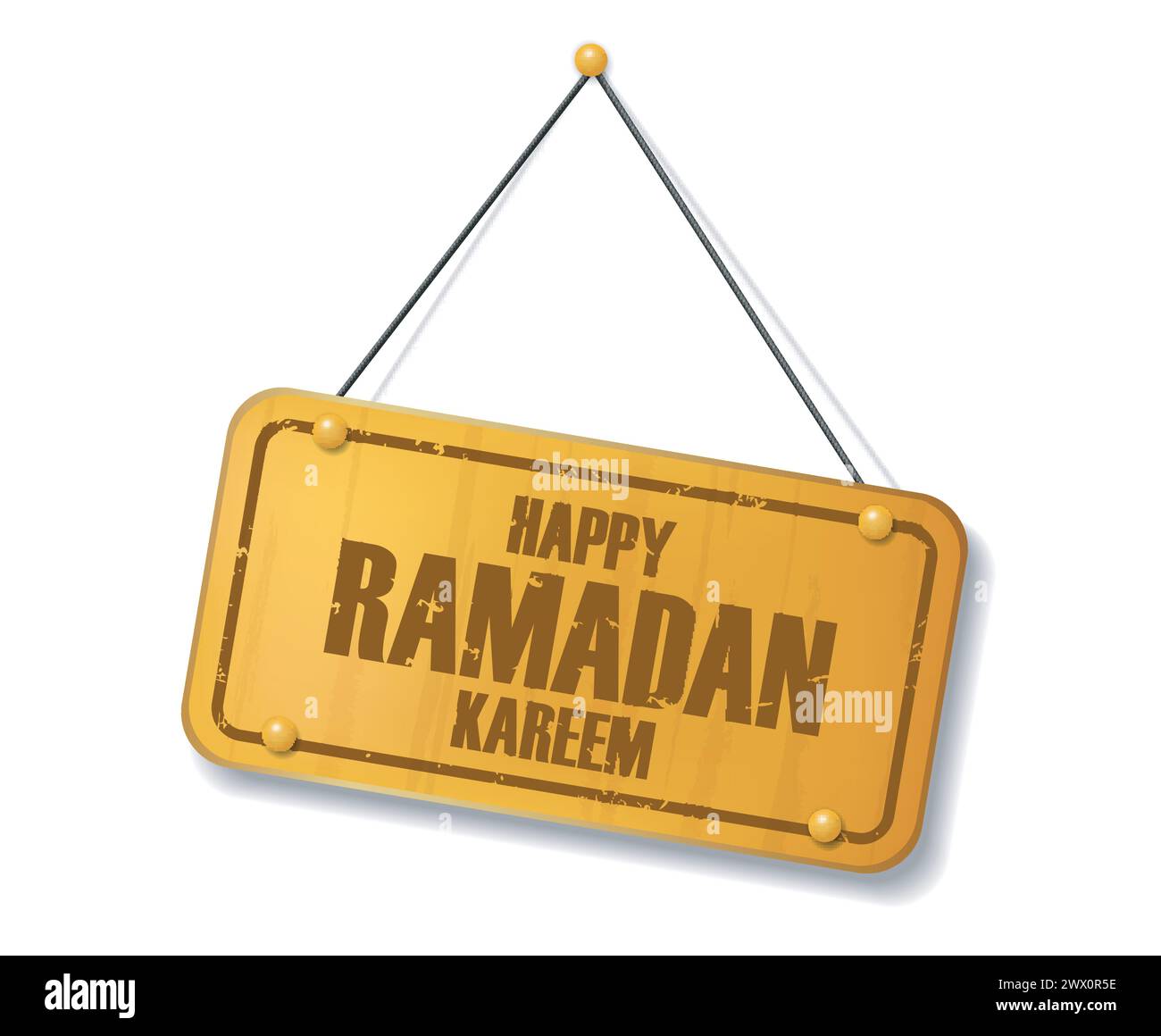 Vintage Old Gold Sign con Happy Ramadan Kareem Text, illustrazione vettoriale Illustrazione Vettoriale