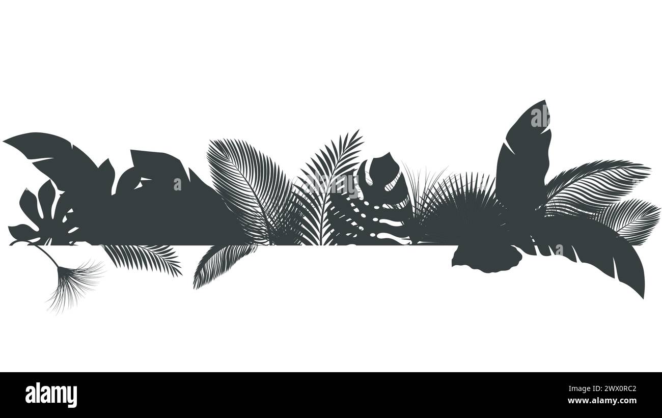 Silhouette Banner Tropical Leaves, adatto per Nature Concept, Summer and Holiday, Vector Illustration Illustrazione Vettoriale