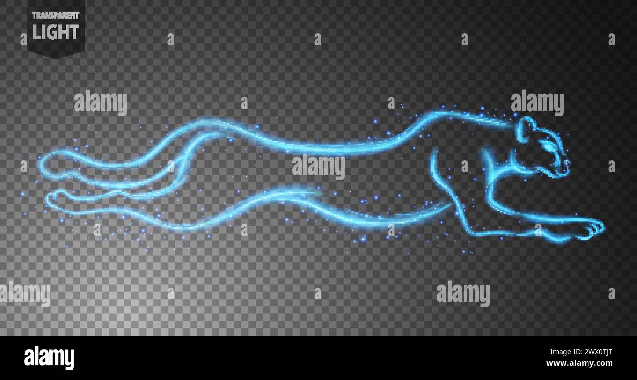 Linea blu di luce Cheetah isolata su sfondo trasparente, illustrazione vettoriale Illustrazione Vettoriale
