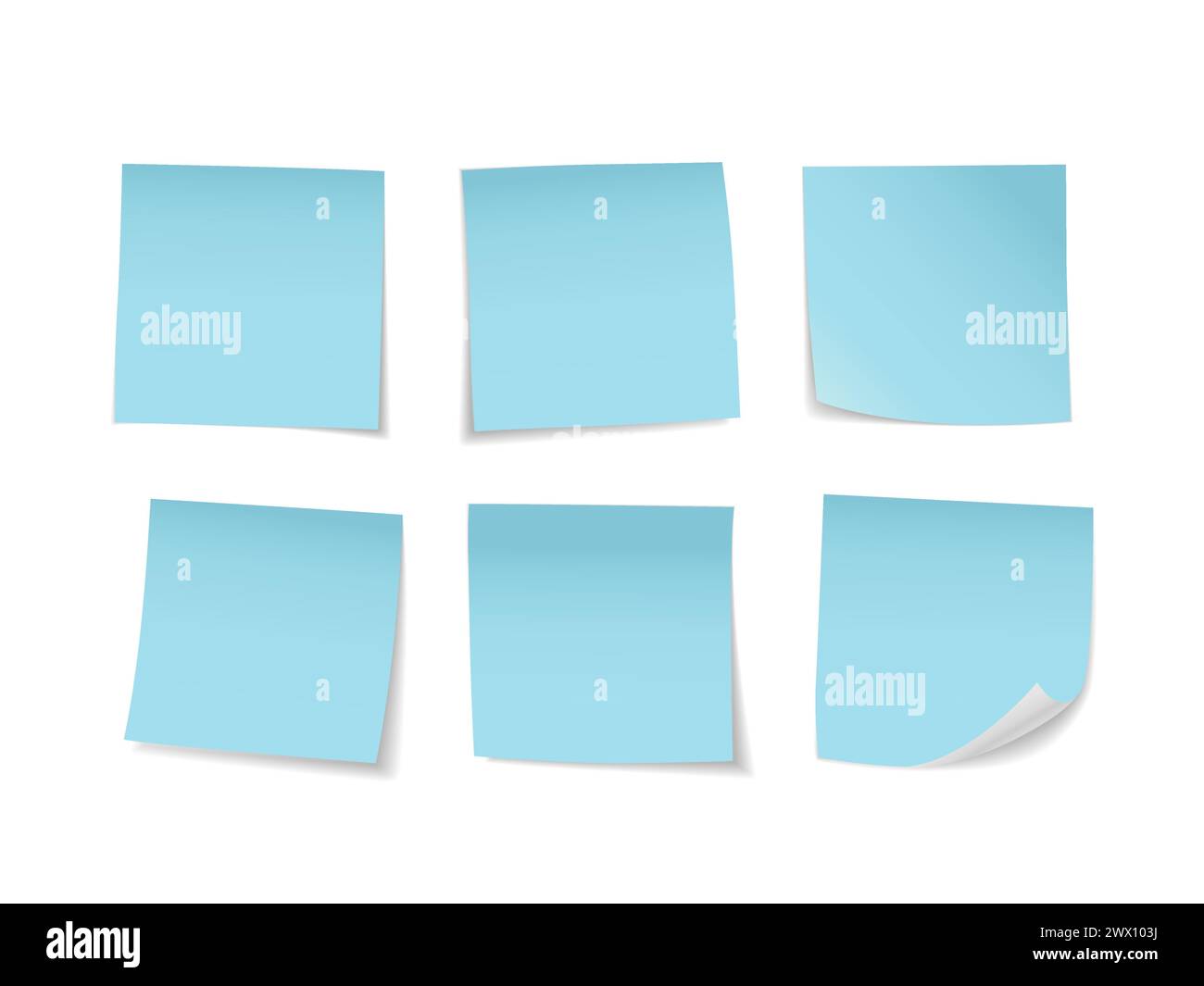 Set Note adesive blu. Adatto per note, pubblicità e altro, illustrazione vettoriale Illustrazione Vettoriale