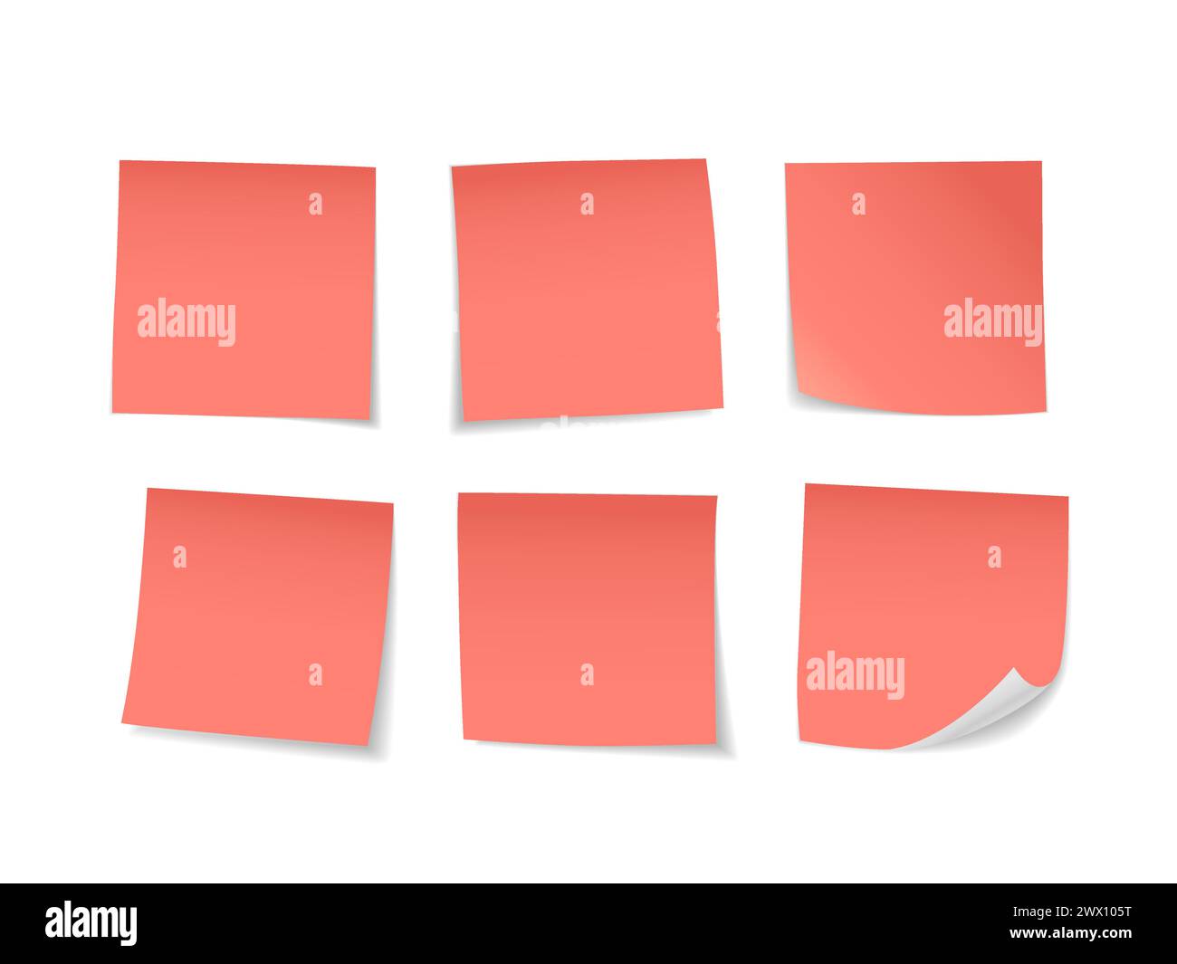 Set Note adesive rosse. Adatto per note, pubblicità e altro, illustrazione vettoriale Illustrazione Vettoriale