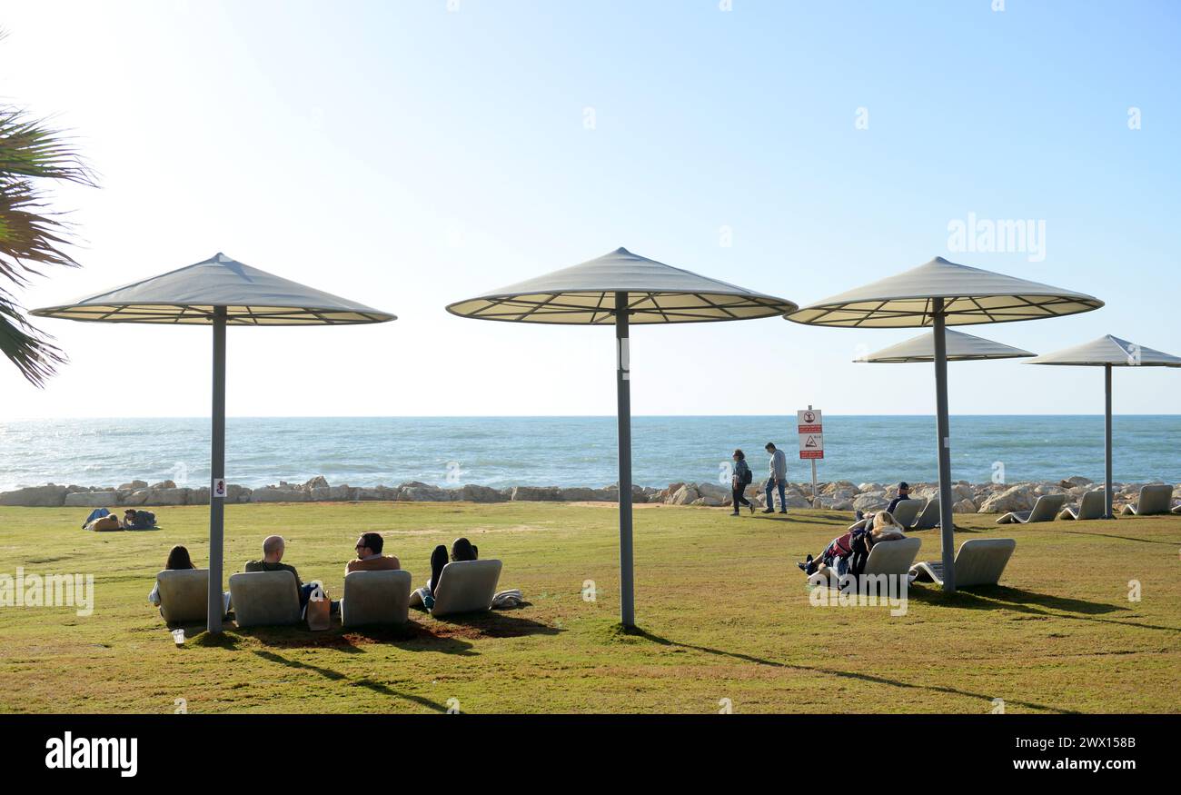 Un bellissimo parco vicino al centro sportivo sulla spiaggia di Tel-Aviv, Israele. Foto Stock