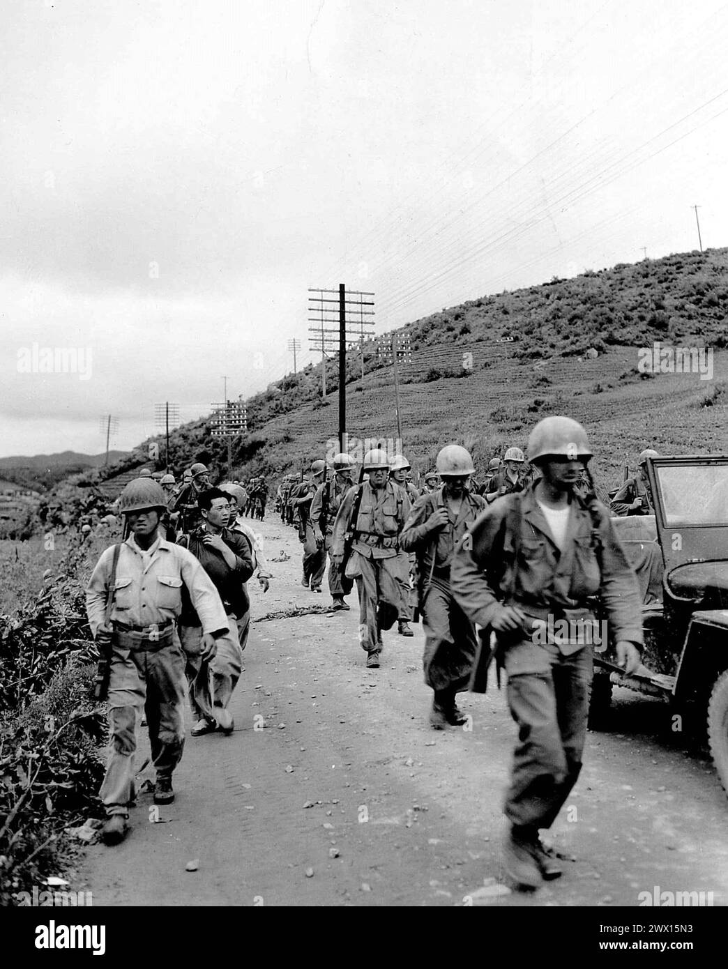 Foto della Guerra di Corea: 21st Infantry Regiment nell'area del fiume Kum ca. 1950 Foto Stock