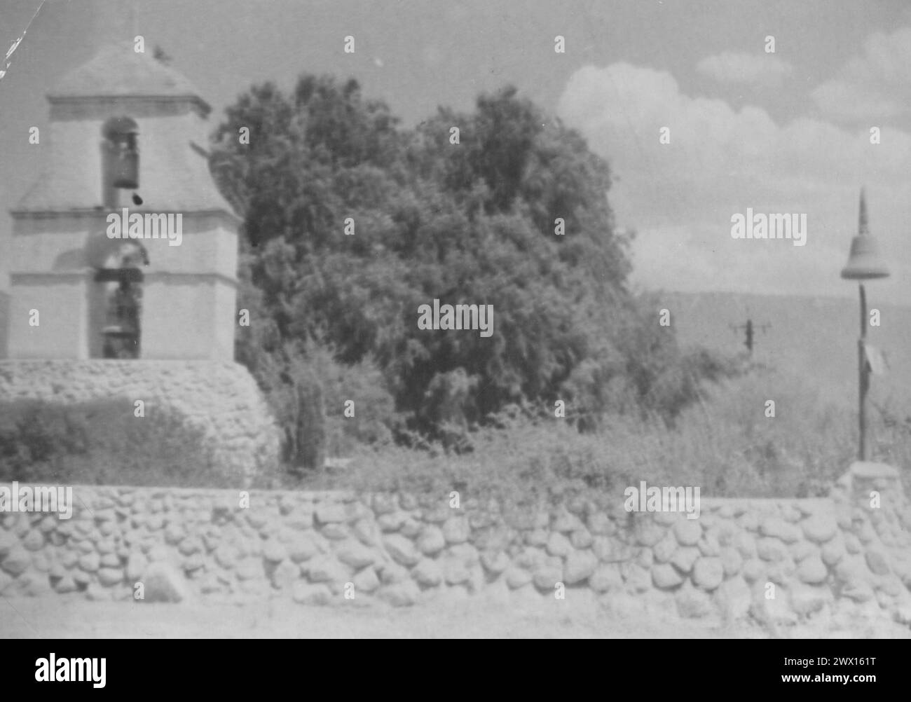 Pala Band of Mission Indians, California: Fotografia della missione San Antonio de Pala Asistencia Campanile (Campanile) a Pala CA. 1936-1942 Foto Stock