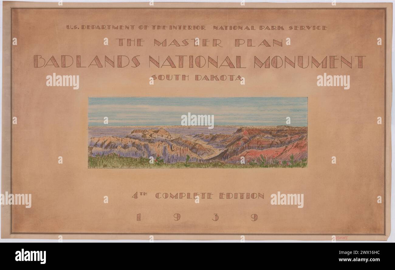 Copertura del Master Plan 1939 per il Badlands National Monument Foto Stock