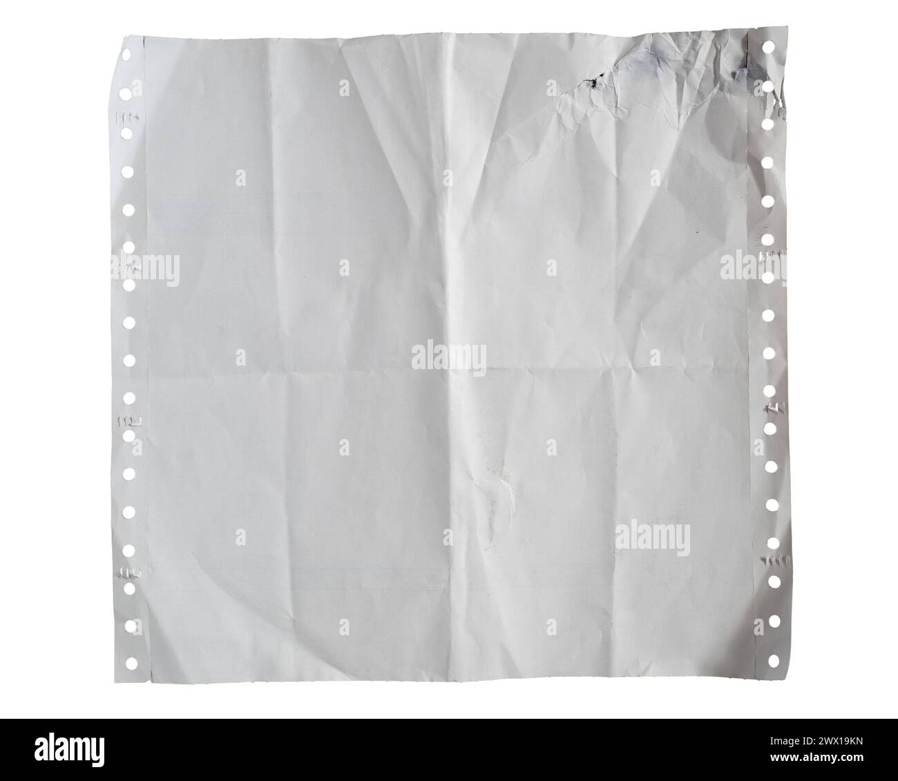 Carta a modulo continuo su sfondo bianco con percorso di ritaglio Foto Stock