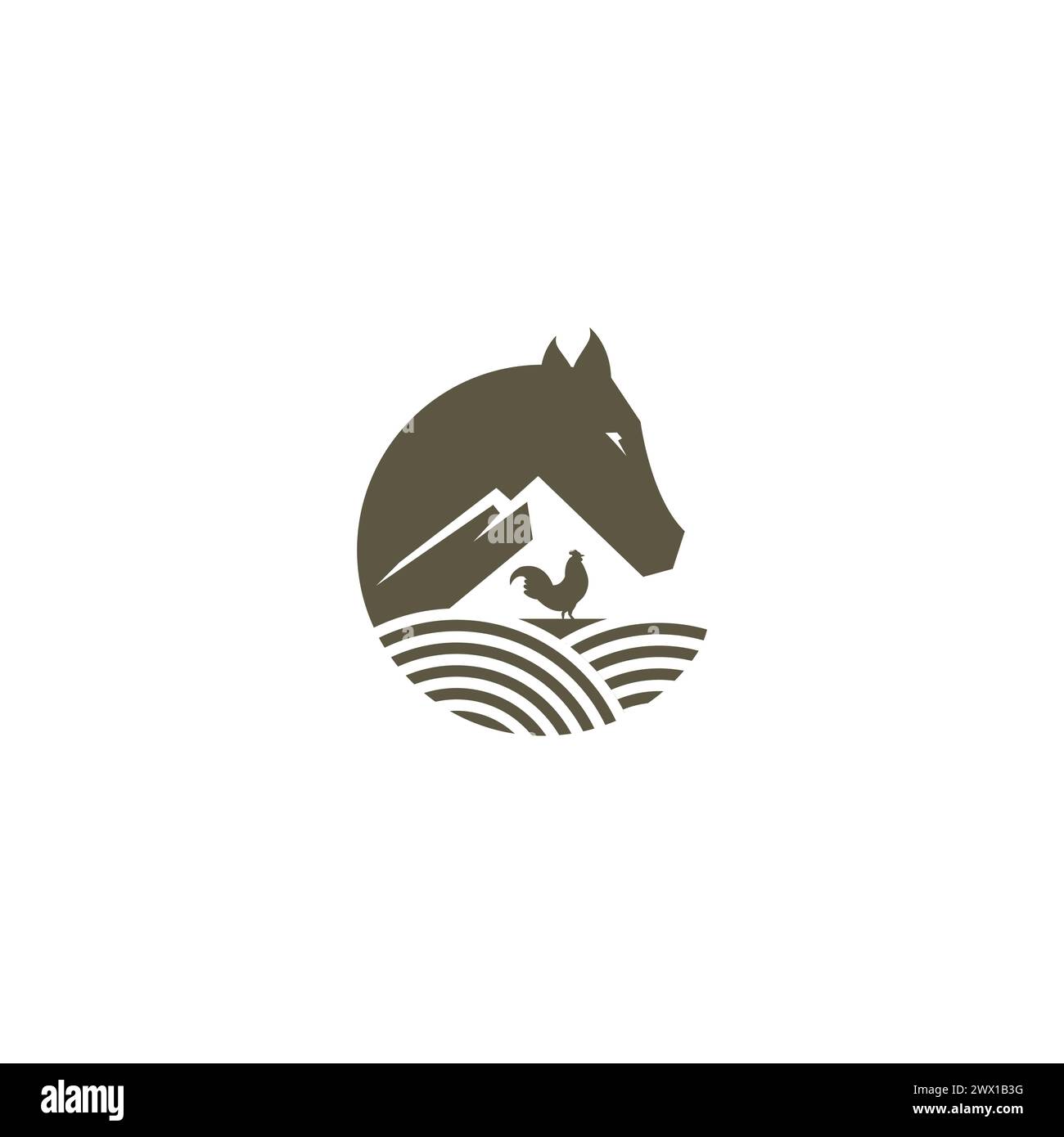 Illustrazione del logo Cavallo di pollo e montagna Illustrazione Vettoriale