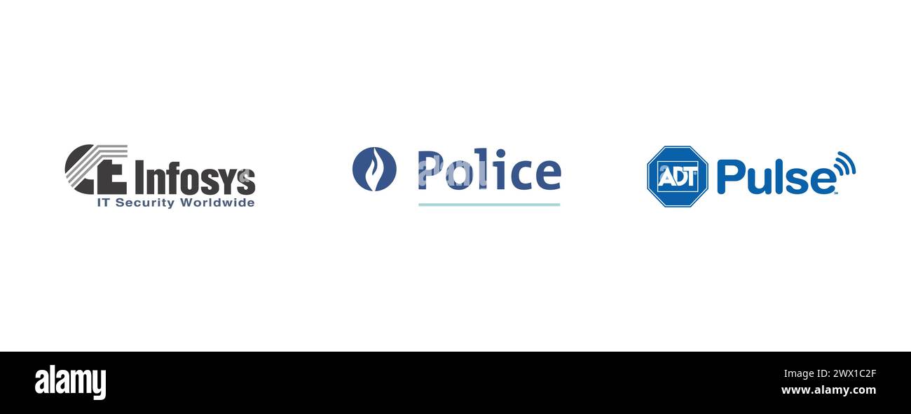 CE-Infosys, Police Belge, ADT Pulse. illustrazione vettoriale isolata su sfondo bianco. Illustrazione Vettoriale