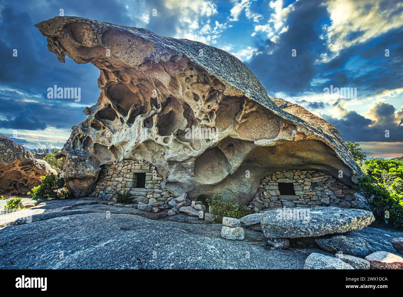 FRANCIA. CORSE-DU-SUD (2A) MONACIA D'AULLENE. L'HERITAGE TRAIL RIVELA IMPONENTI GROTTE E ORII, QUESTI HABITAT TROGLODITI CHE HANNO ATTRAVERSATO IL CE Foto Stock