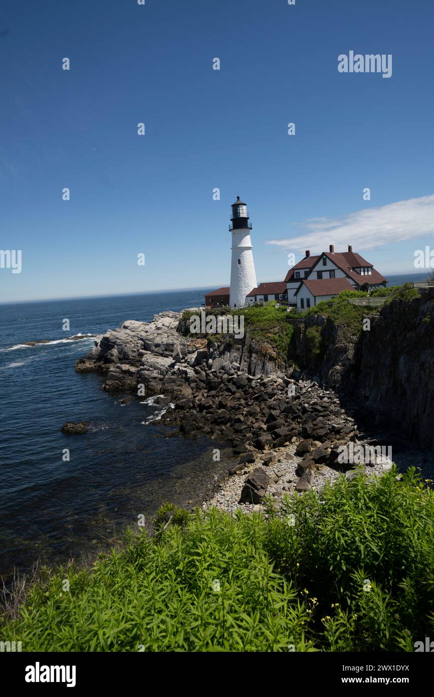 Portland Head Light, il faro più antico del Maine, nel Fort Williams Park, Cape Elizabeth Foto Stock