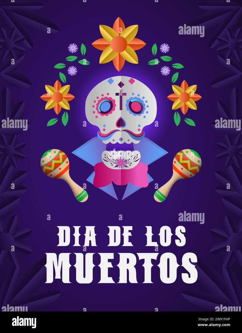 Dia de los muertos significa giorno dei morti. Festa messicana, Template Banner Vector Illustration. Illustrazione Vettoriale