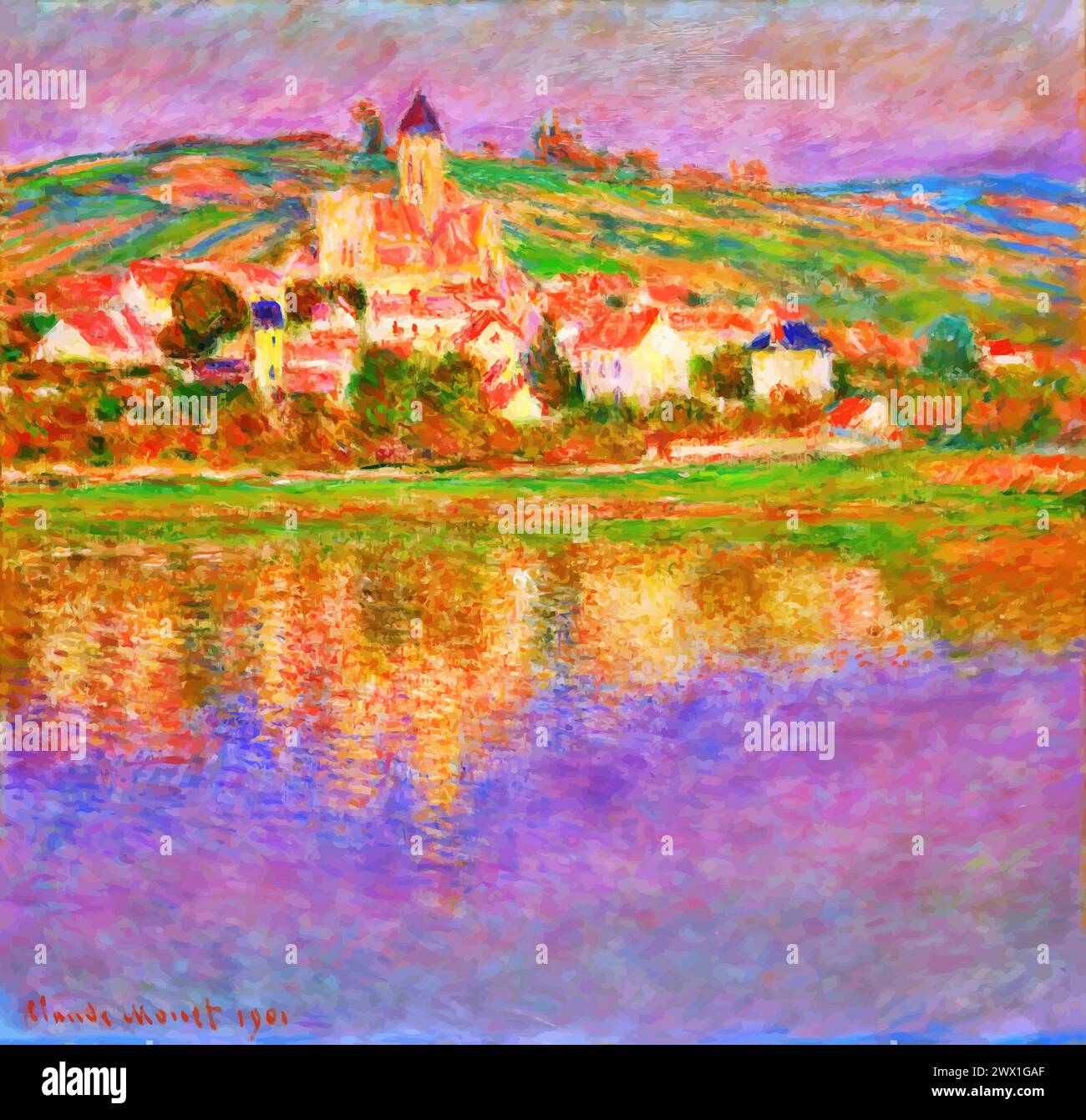 Vtheuil, 1901 (Pittura) dell'artista Monet, Claude (1840-1926) francese. Illustrazione Vettoriale