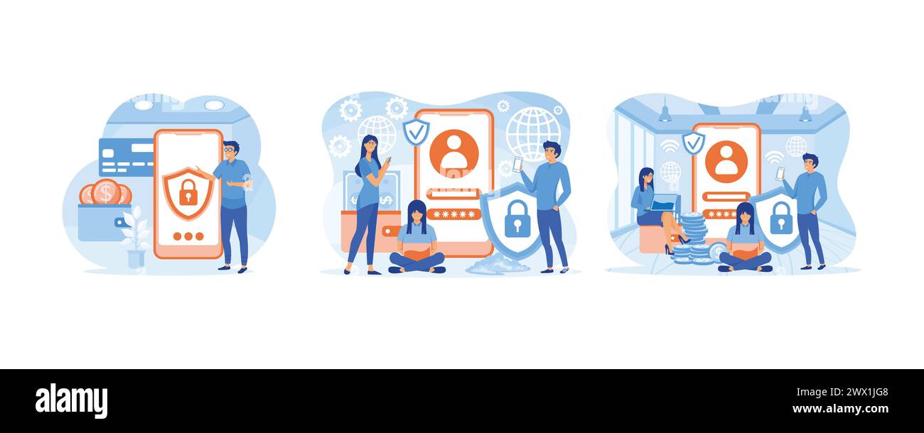 Internet Security Service per la privacy delle informazioni, pagamento sicuro. Concetto di pagamento sicuro o trasferimento di denaro. Concetto di pagamento sicuro per banner Web des Illustrazione Vettoriale