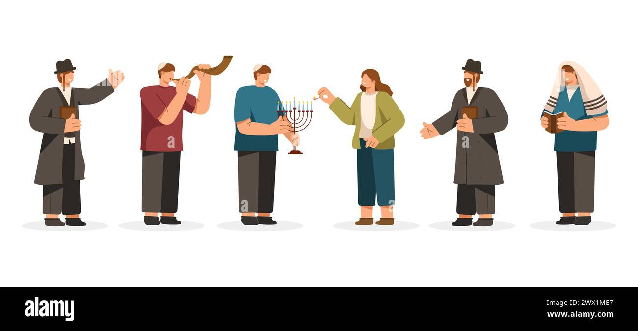 Happy Hanukkah, Festa ebraica delle luci. Simboli religiosi festivi illustrazione vettoriale. Illustrazione Vettoriale