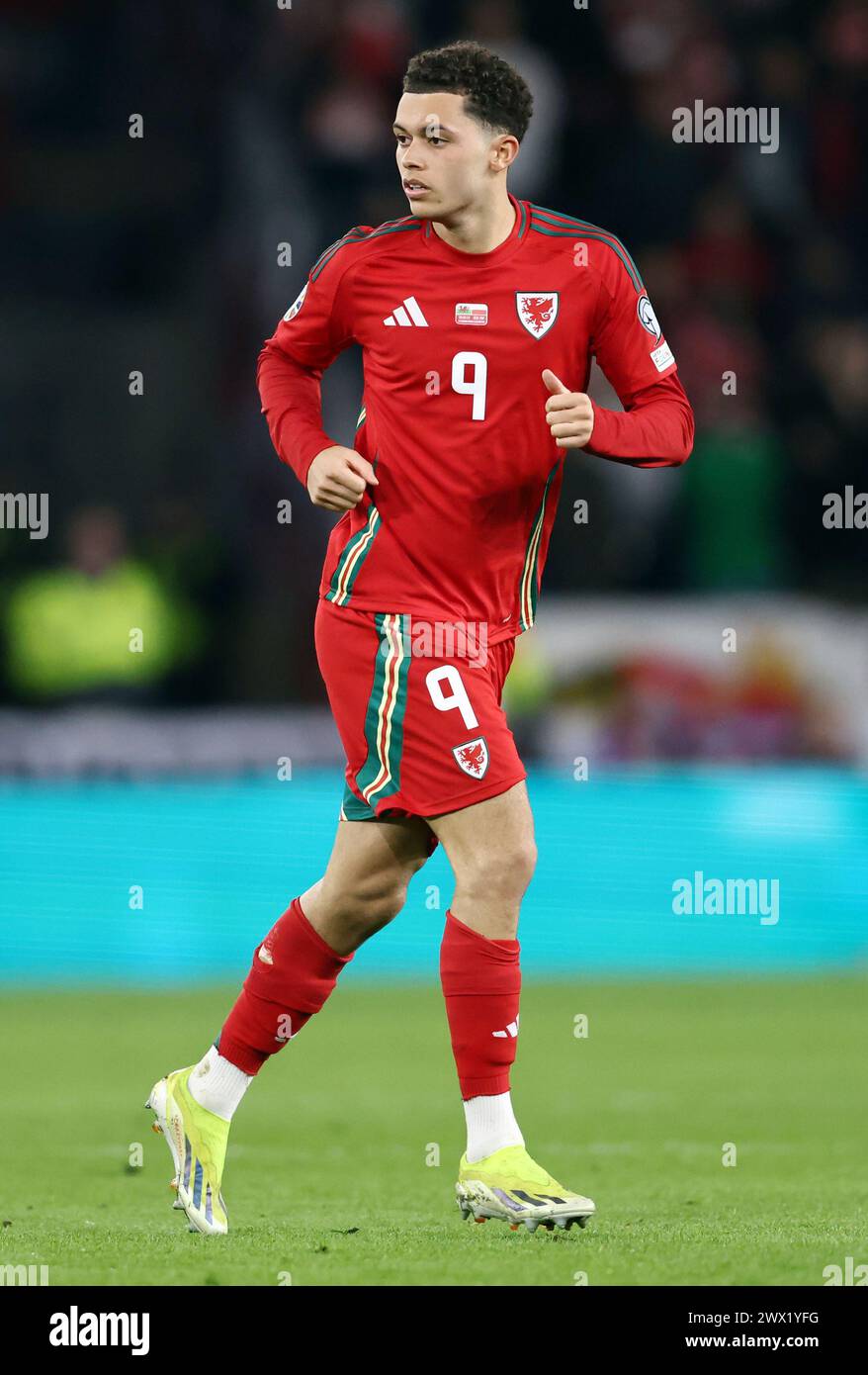 Cardiff, Galles, 26 marzo 2024. Brennan Johnson del Galles durante la partita di qualificazione al campionato europeo di calcio al Cardiff City Stadium di Cardiff. Il credito immagine dovrebbe essere: Darren Staples / Sportimage Foto Stock