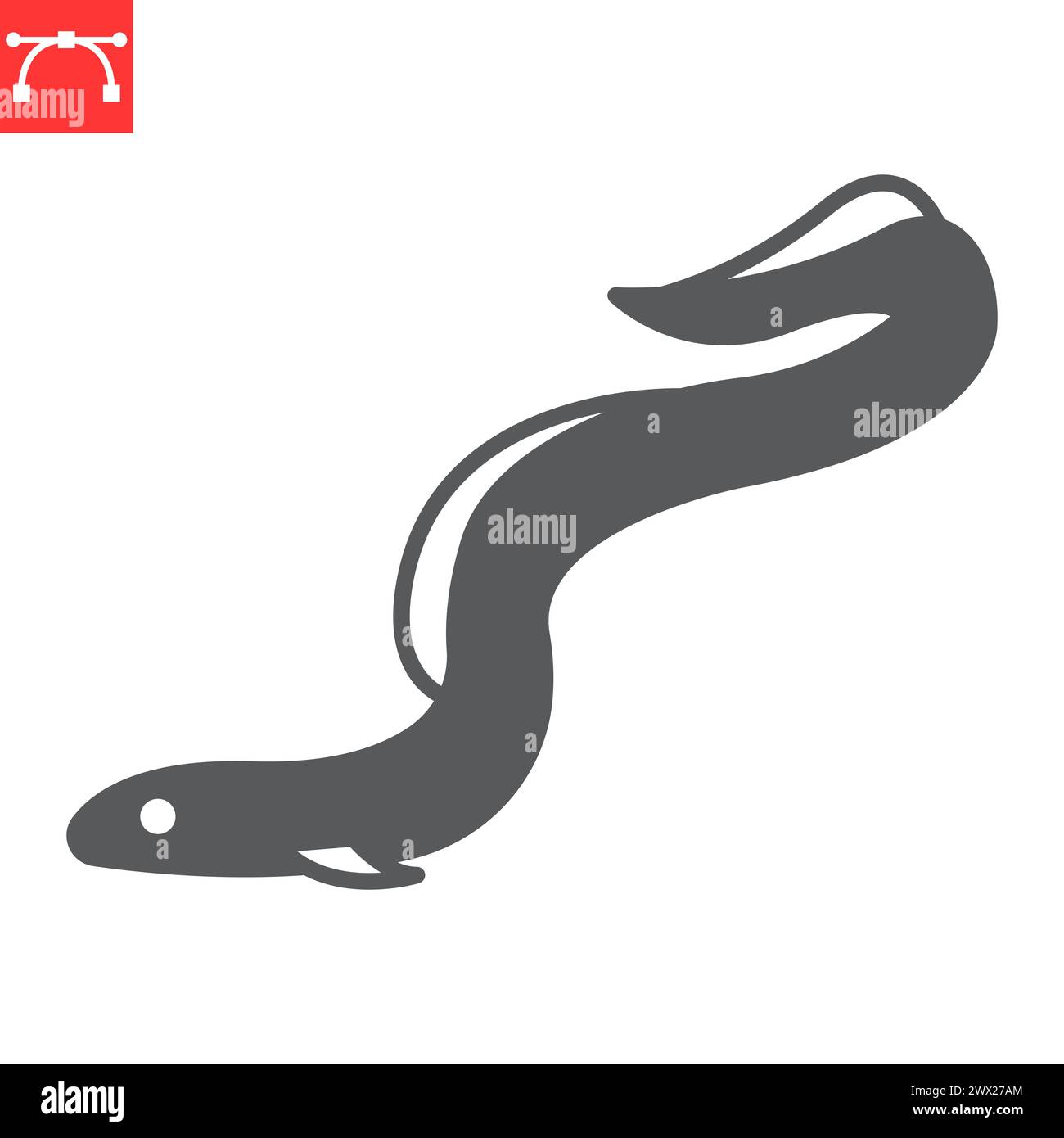 Icona del glifo dell'anguilla, pesce e pesce, icona del vettore moray, grafica vettoriale, segno solido traccia modificabile, eps 10. Illustrazione Vettoriale