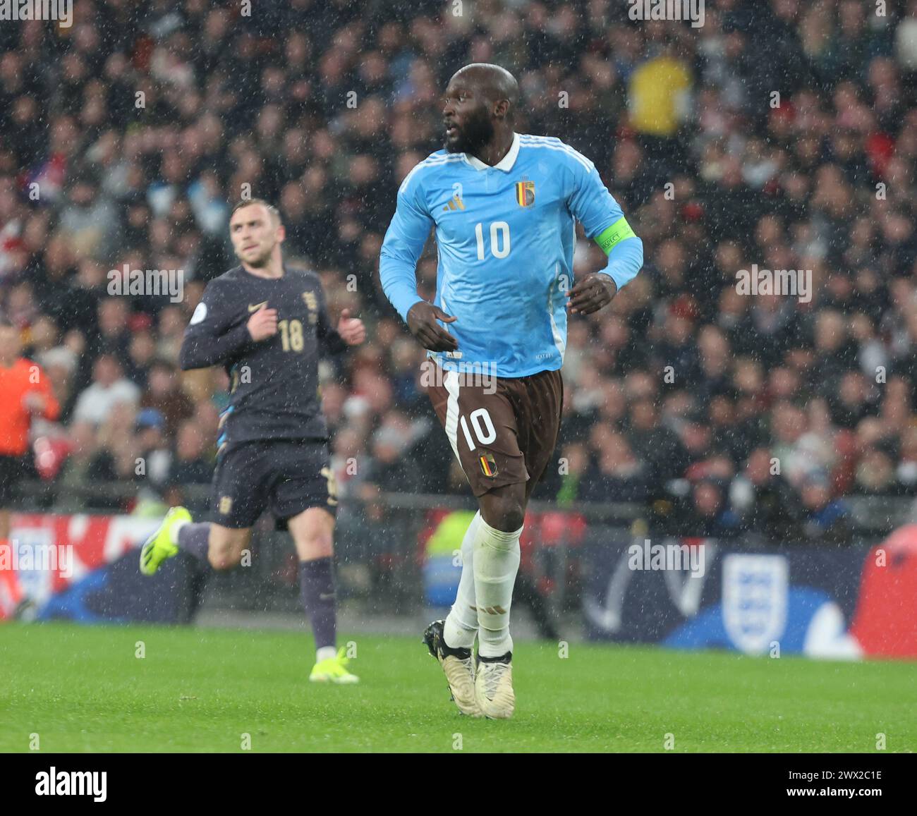 Romelu Lukaku (Roma) del Belgio in azione durante l'amichevole internazionale di calcio tra Inghilterra e Belgio allo stadio di Wembley, Londra, Regno Unito - 26° M Foto Stock