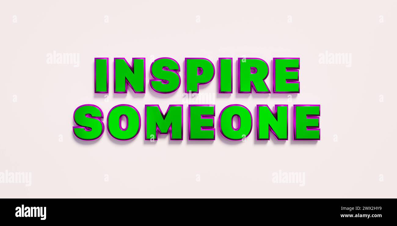Ispirare qualcuno ispirare qualcuno. Parole in lettere maiuscole metalliche verdi. Incoraggiamento, opportunità, motivazione, presentazione. Illustrazione 3D text banner Foto Stock