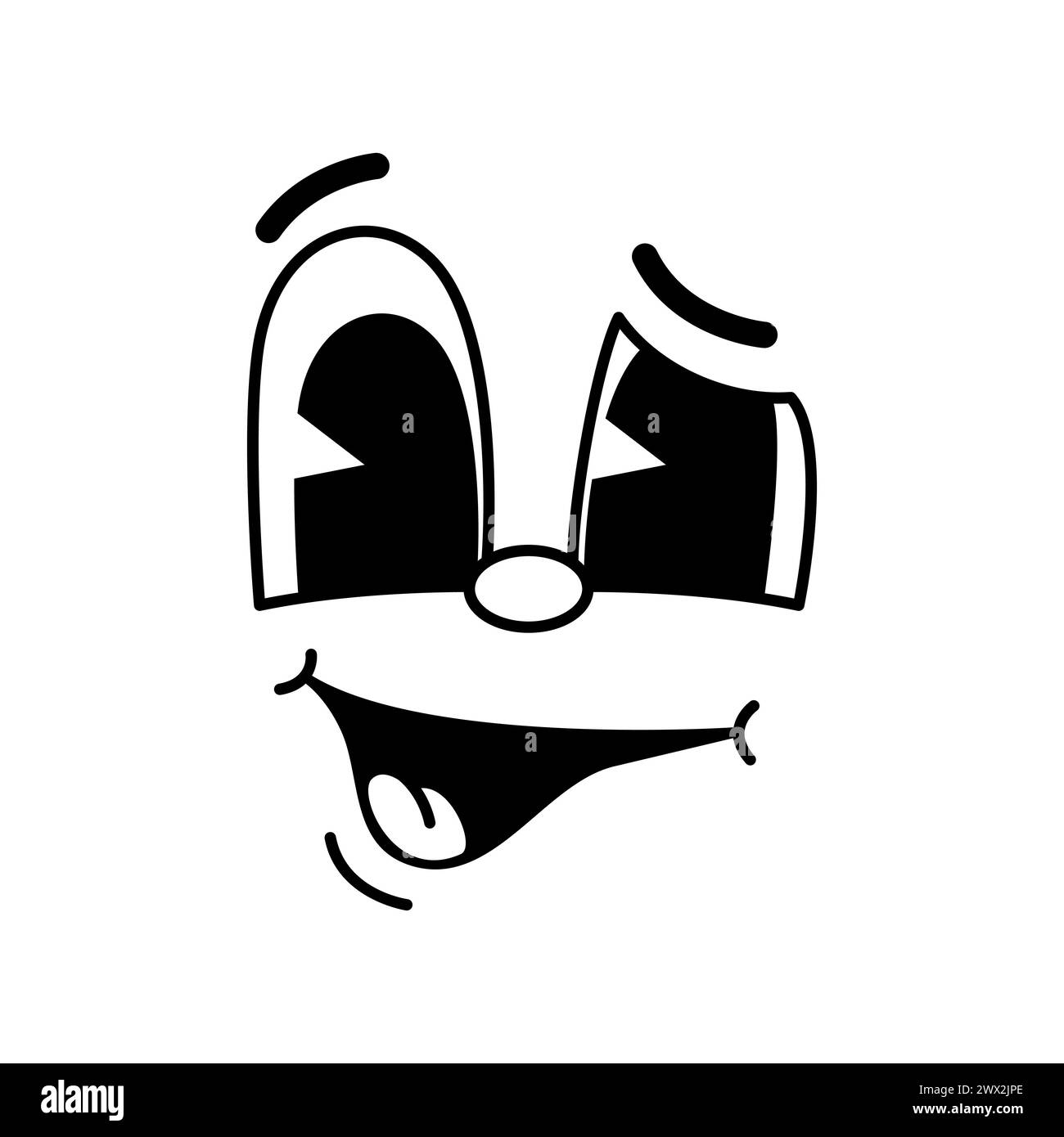 Cartoni animati divertenti a occhio d'occhio comico emozione del volto e simpatiche emoji retrò trasudano fascino giocoso con un occhiolino sorridente. Emoticon vettoriale isolato che irradia vibrazioni fredde ed espressione ottimistica, diffondendo energia positiva Illustrazione Vettoriale