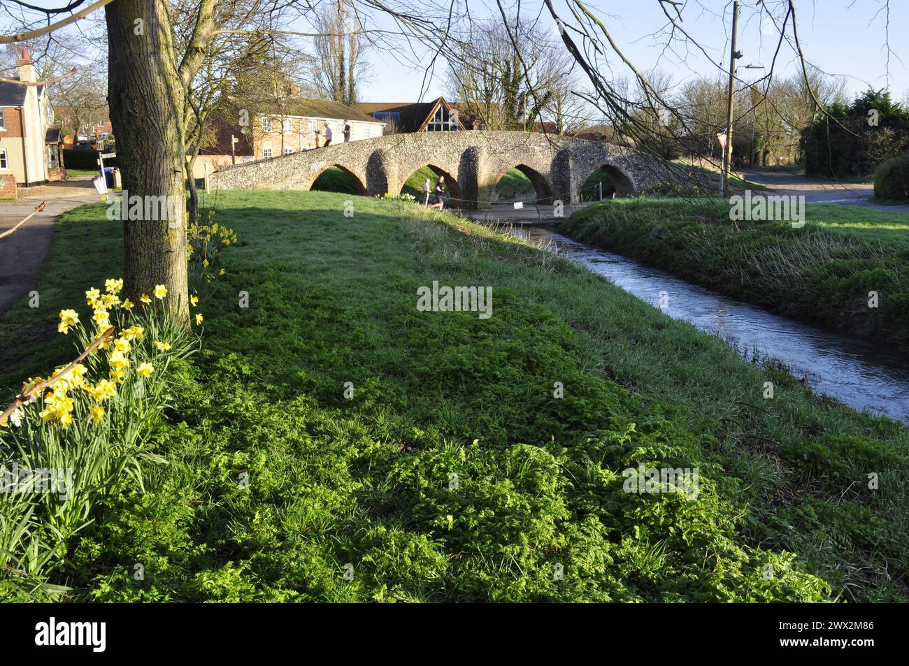 Moulton Packhorse Bridge, Moulton, Suffolk, Inghilterra, Regno Unito Foto Stock