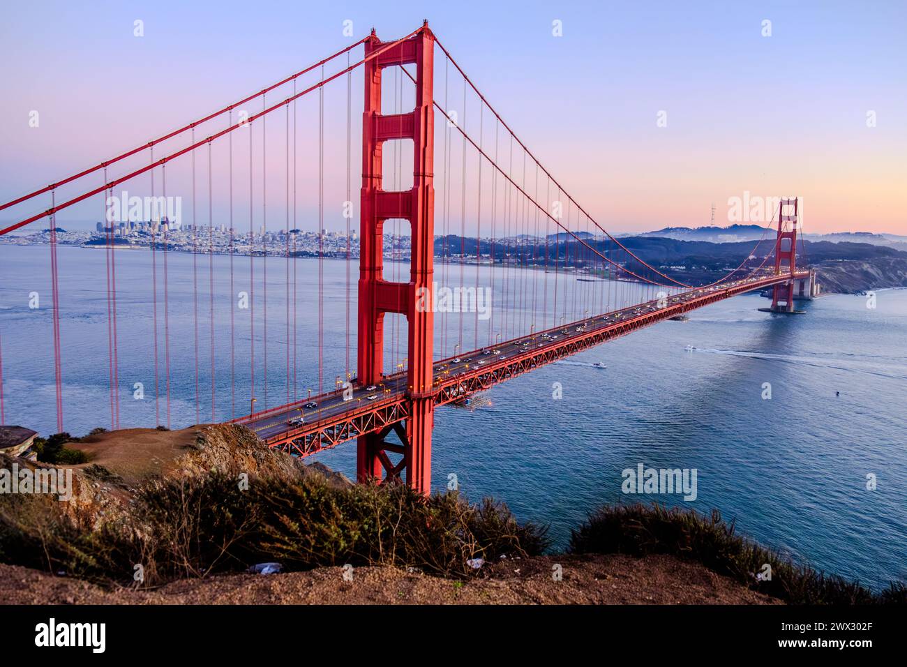 Vista spettacolare del Golden Gate Bridge, San Francisco, California, Stati Uniti, da nord-ovest. Foto Stock
