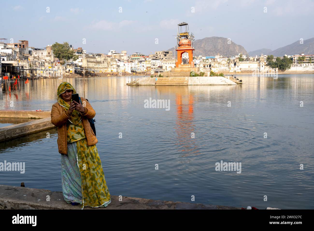 Indien, Rajasthan, Pushkar, Lago Pushkar Foto Stock