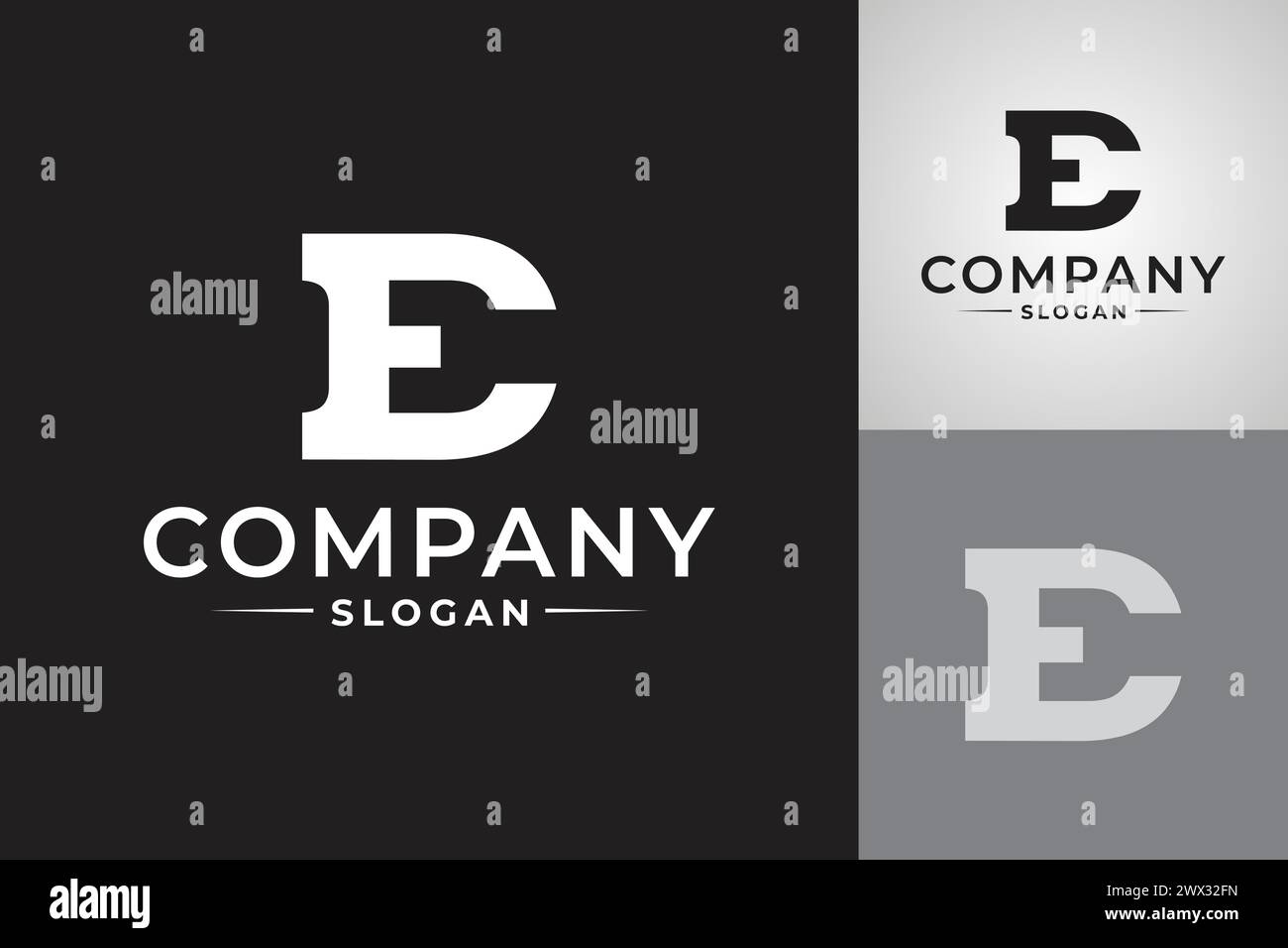 Il logo è per un'azienda ed è una lettera E. il logo è bianco e nero ed è un design semplice Illustrazione Vettoriale