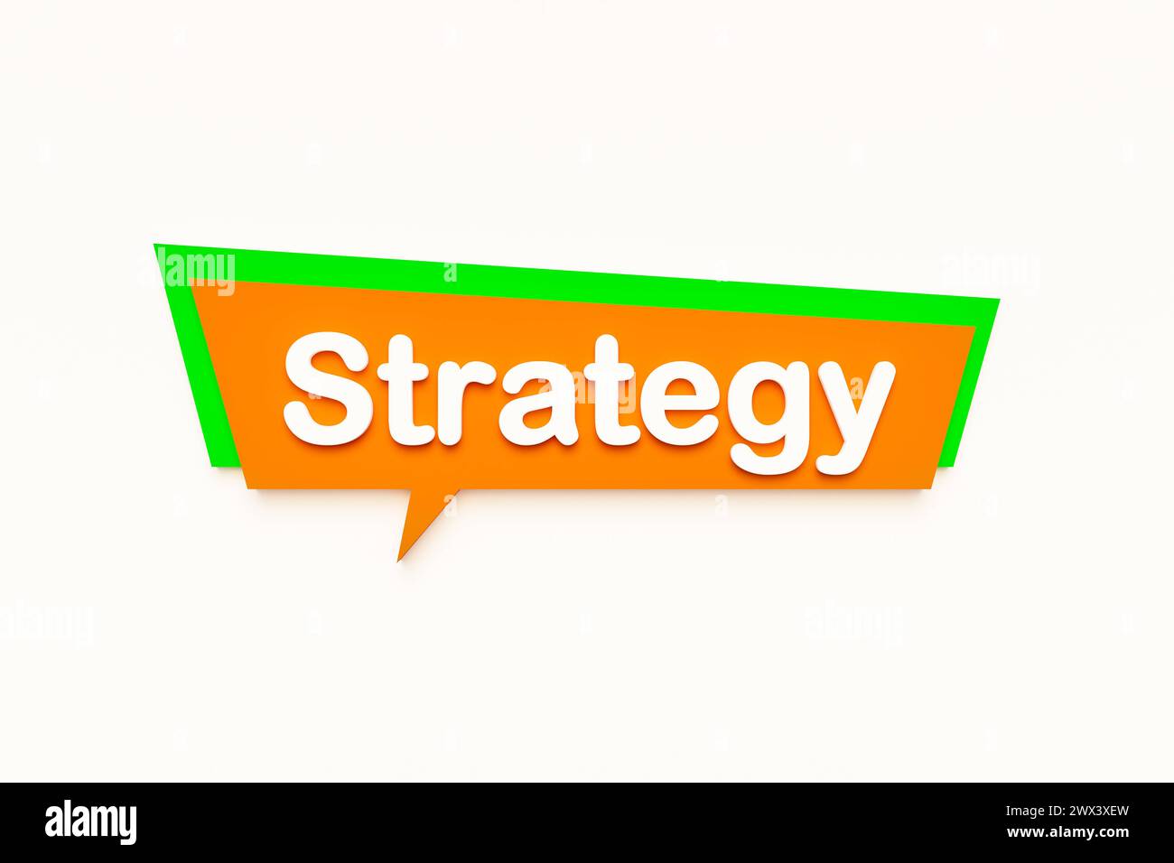 Strategia strategica, fumetto colorato, testo bianco. Pianificazione, missione, obiezioni, affari. Illustrazione 3D text Bubble J015 Strategy Foto Stock