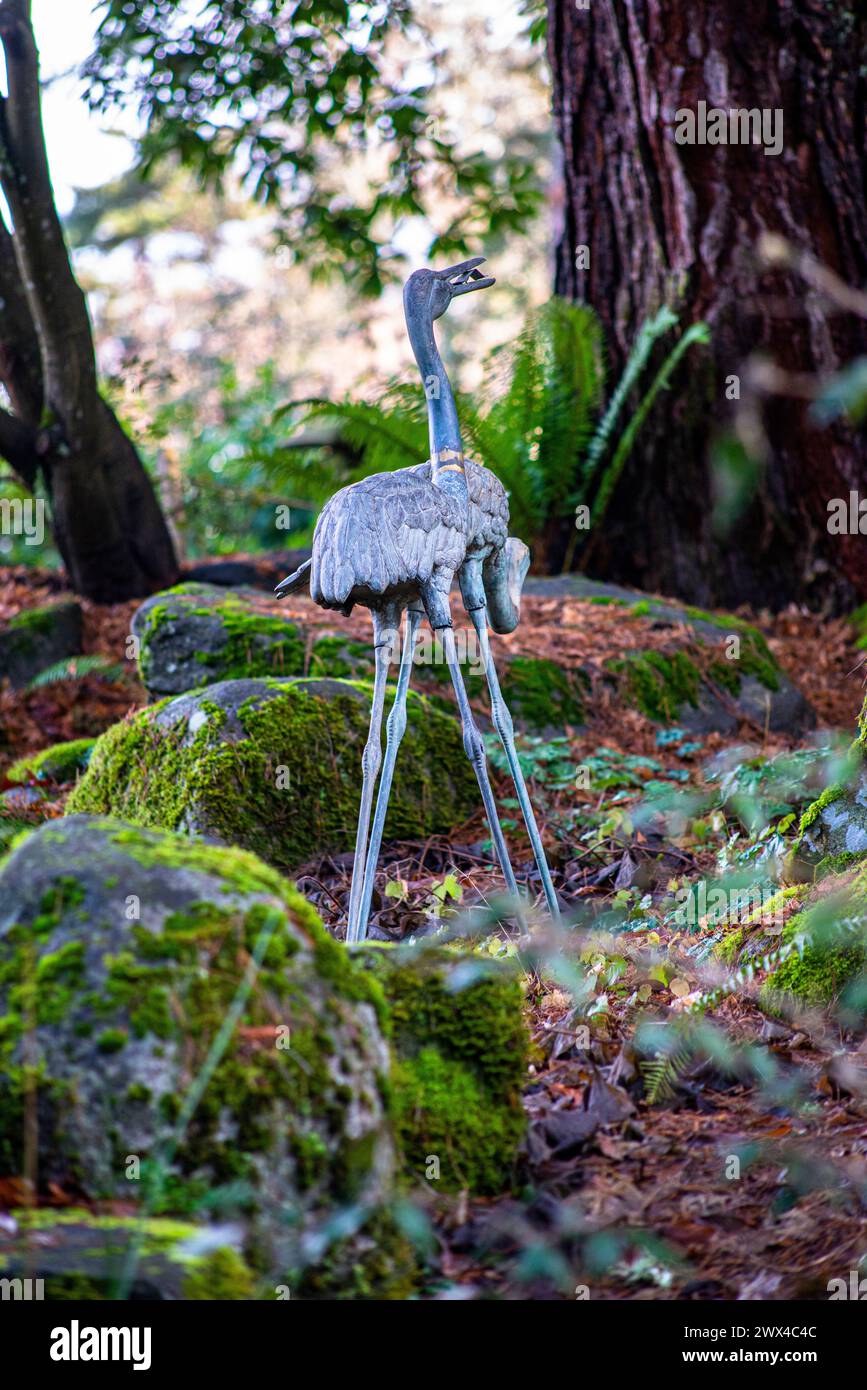 Statua della gru - Giardini Botanici Bellevue Foto Stock