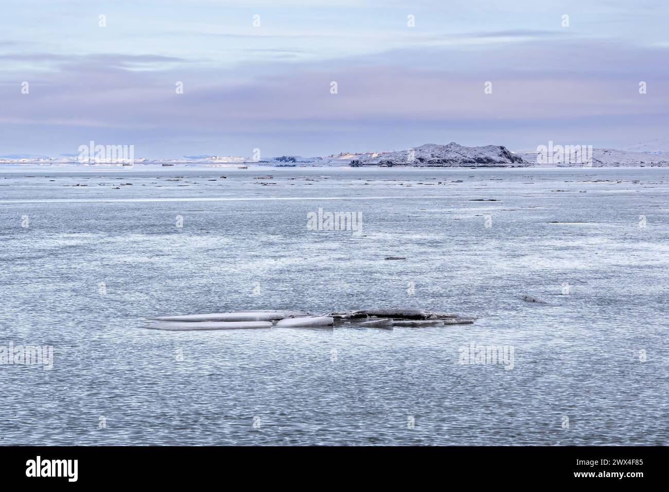 vista panoramica del paesaggio islandese in inverno Foto Stock