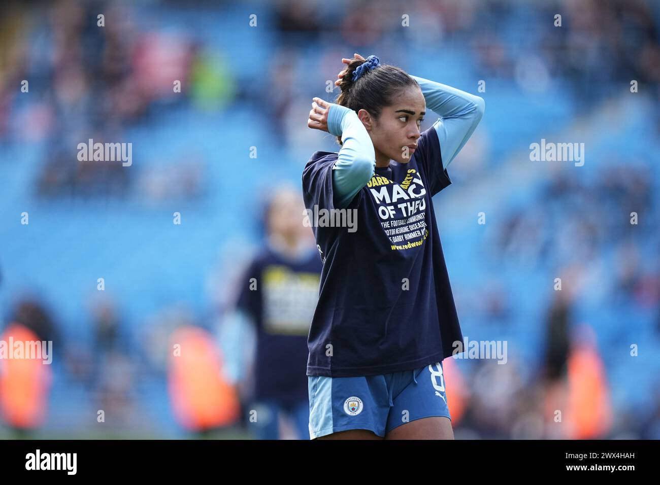 Manchester City Women vs Manchester United Women.Women's Super League. 23 marzo 2024 Etihad Stadium MANCHESTER INGHILTERRA - 23 marzo: Mary Fowler del Manchester City durante la partita di Super League femminile tra Manchester City e Manchester United all'Etihad Stadium il 23 marzo 2024 a Manchester Inghilterra. Foto Stock