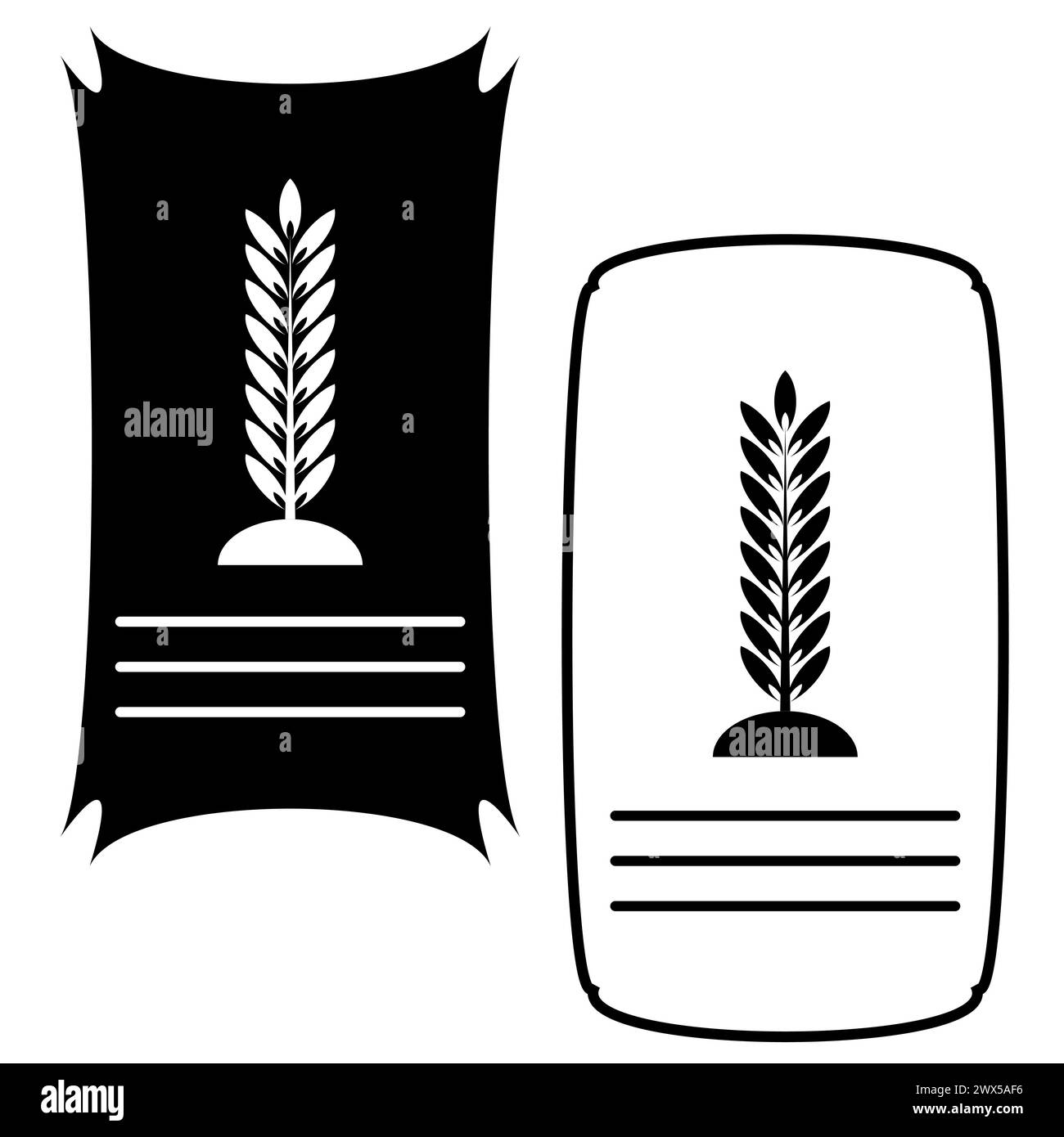 Icone dei sacchi agricoli. Imballaggio del prodotto a grani. Sacchetti di materie prime agricole. Stoccaggio del raccolto di cereali. Illustrazione vettoriale. EPS 10. Illustrazione Vettoriale