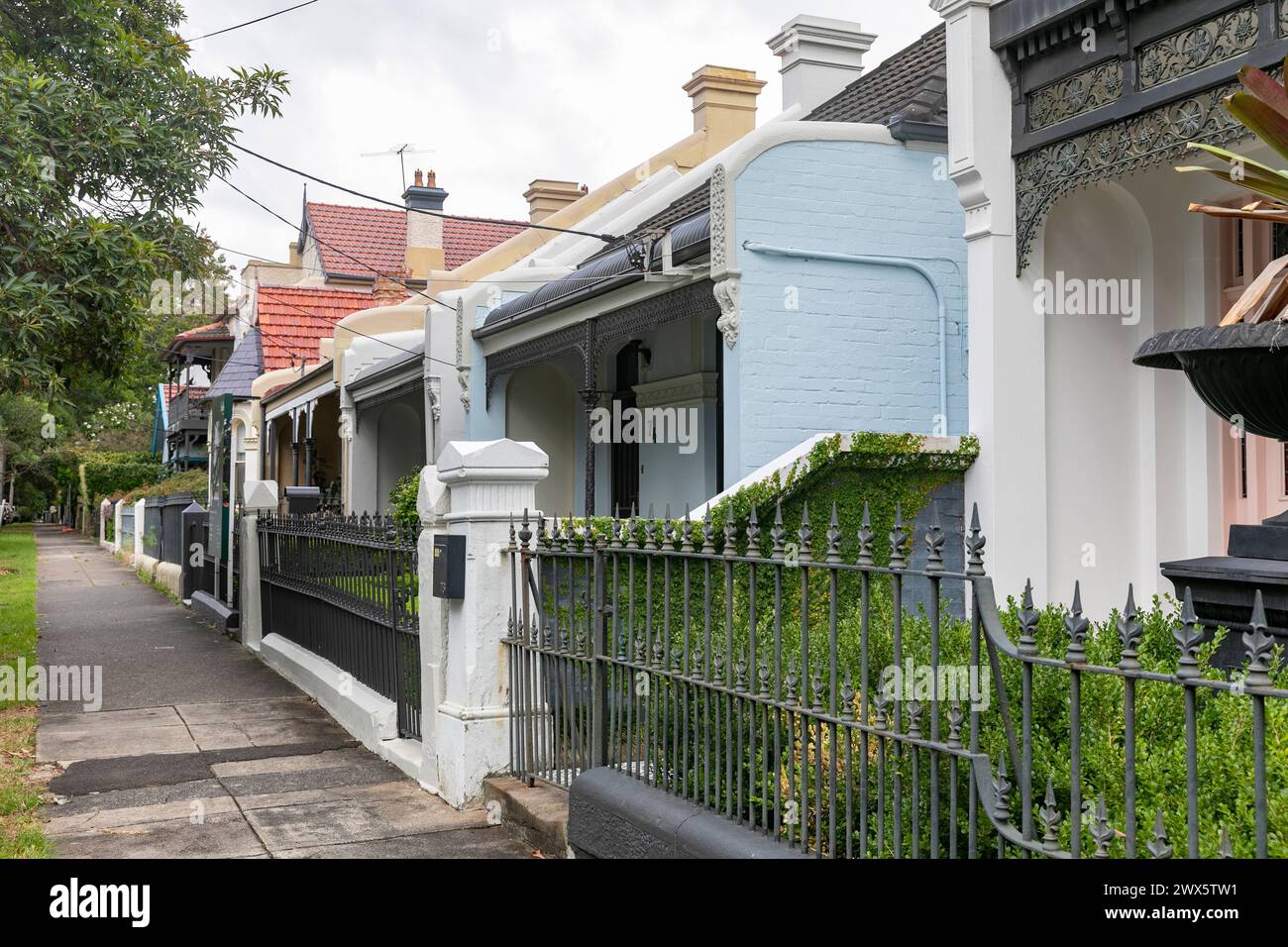 Case e case australiane nel sobborgo occidentale interno di Sydney di Annandale, nuovo Galles del Sud, Australia Foto Stock