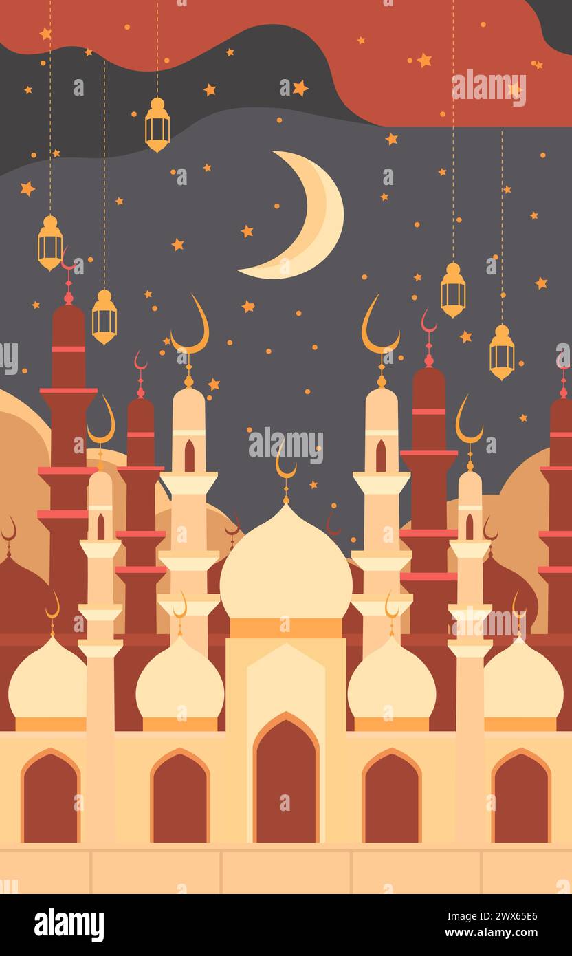 Tessera per il Festival della Moschea e della Lanterna Islamica di Eid al Fitr Illustrazione Vettoriale