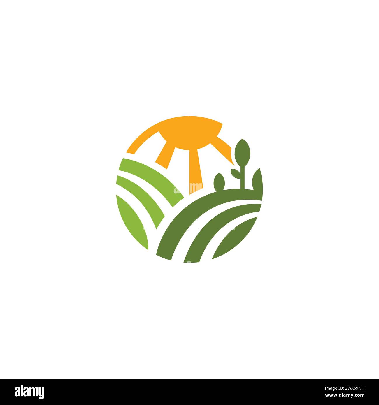 Logo Farm Simple. Logo naturale. Logo Sunset Illustrazione Vettoriale