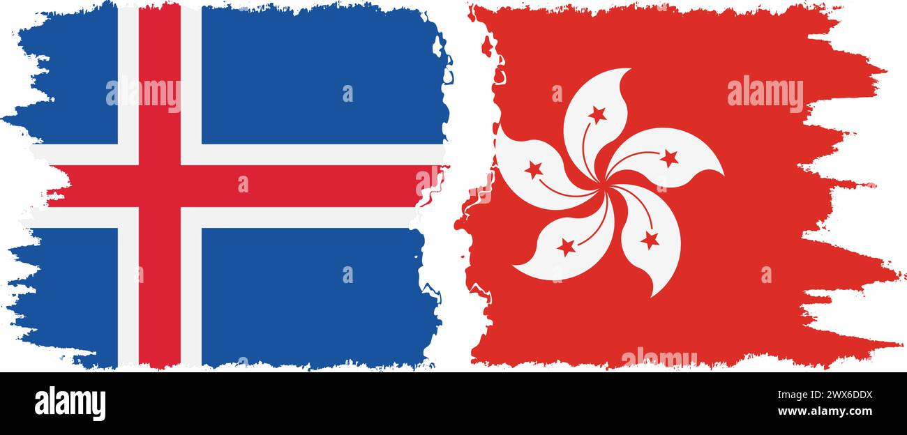Hong Kong e Islanda grunge bandiere connessione, vettore Illustrazione Vettoriale