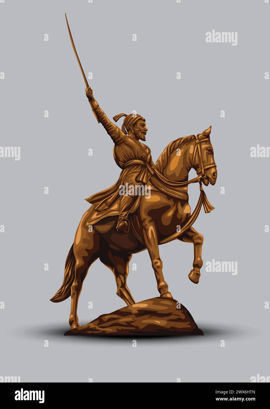 La statua di Chhatrapati Shivaji Maharaj era un re guerriero indiano. illustrazione vettoriale Illustrazione Vettoriale