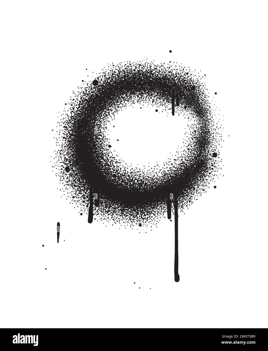 Elemento di design Graffiti Circle Spray in nero isolato su sfondo bianco. Illustrazione vettoriale. Illustrazione Vettoriale