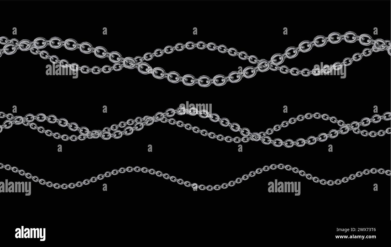 Catena d'argento isolata su sfondo bianco. Metallo grigio realistico. Collana d'argento. Catena Platinum. Illustrazione vettoriale di gioielli in ferro di lusso per annunci pubblicitari Illustrazione Vettoriale