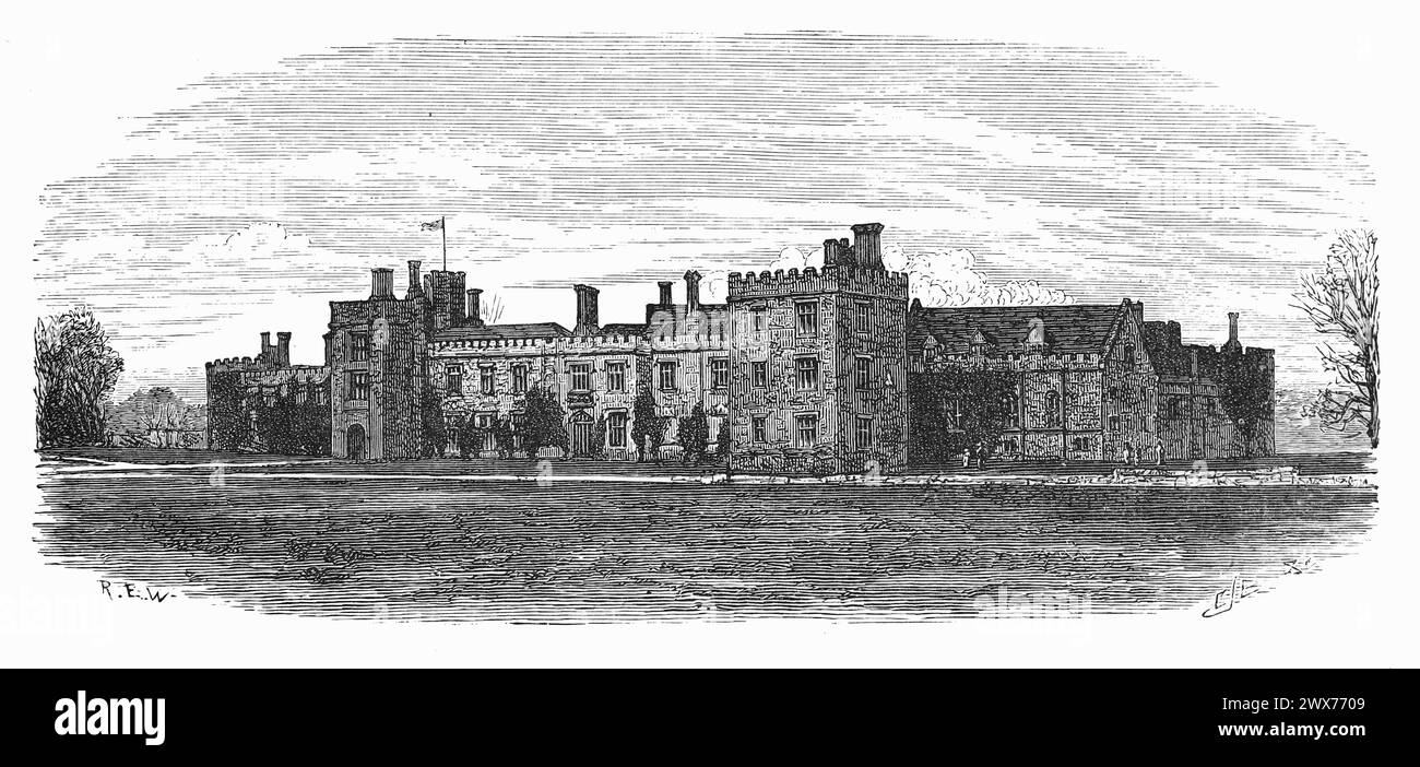 Penshurst Place, Kent, nel XIX secolo. Black and White Illustration from the "Our Own Country" pubblicato da Cassell, Petter, Galpin & Co Fine del XIX secolo. Foto Stock