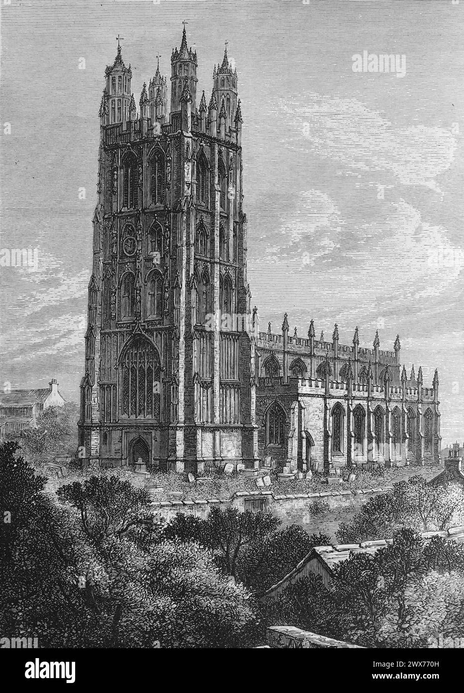 St Giles Church, Wrexham, Clwyd, Galles nel XIX secolo. Black and White Illustration from the "Our Own Country" pubblicato da Cassell, Petter, Galpin & Co Fine del XIX secolo. Foto Stock