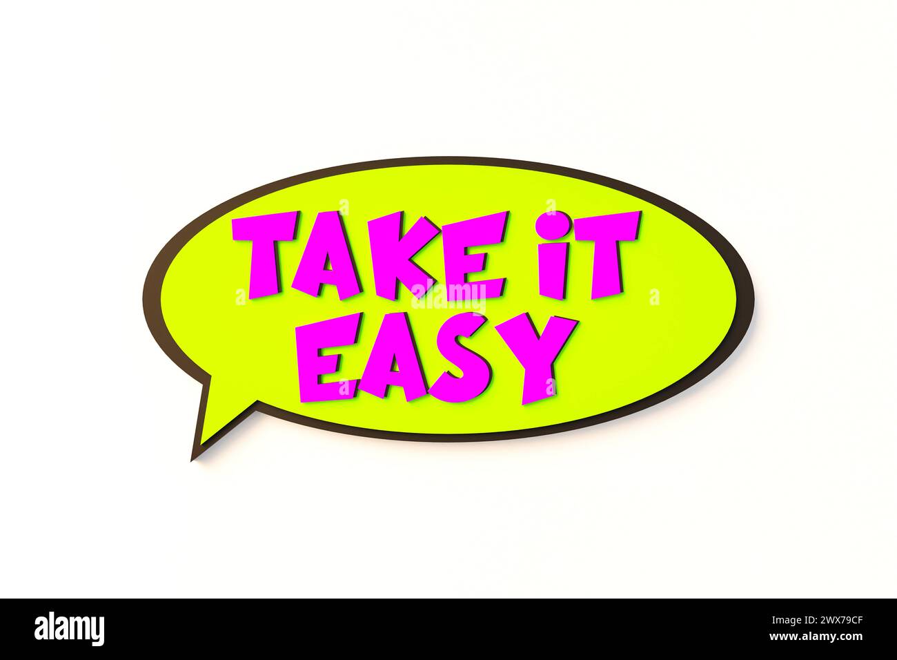 Prenditela comoda, fumetto di parole. Prenditela comoda, fumetto di parole. Fumetto colorato per chat online, stile comico. Motto, consigli, facile, la strada Foto Stock